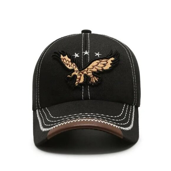 Black Embroidered Eagle Baseball Cap Adjustable Dad Hat Outdoor Truckers Hat - Picture 5 of 6
